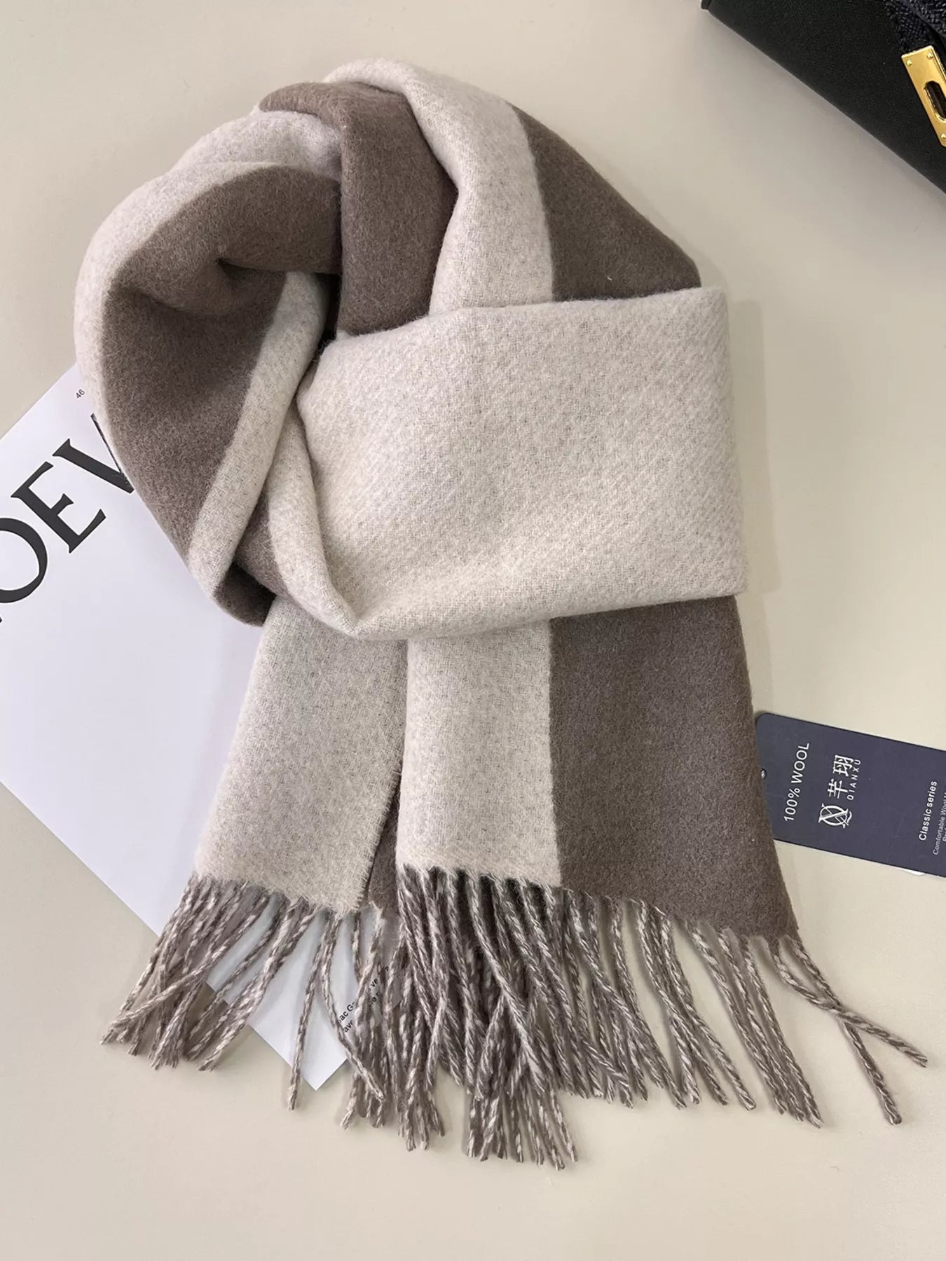Wool Fringe Color Block Scarf Soft Warm Winter Accessory