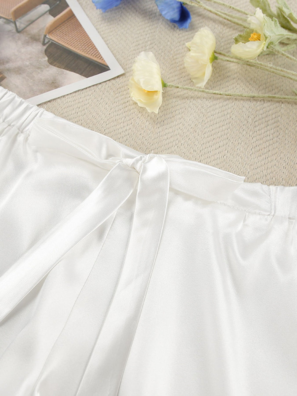 White Lace Trim 3-Piece Cami Cardigan and Shorts Lounge Set
