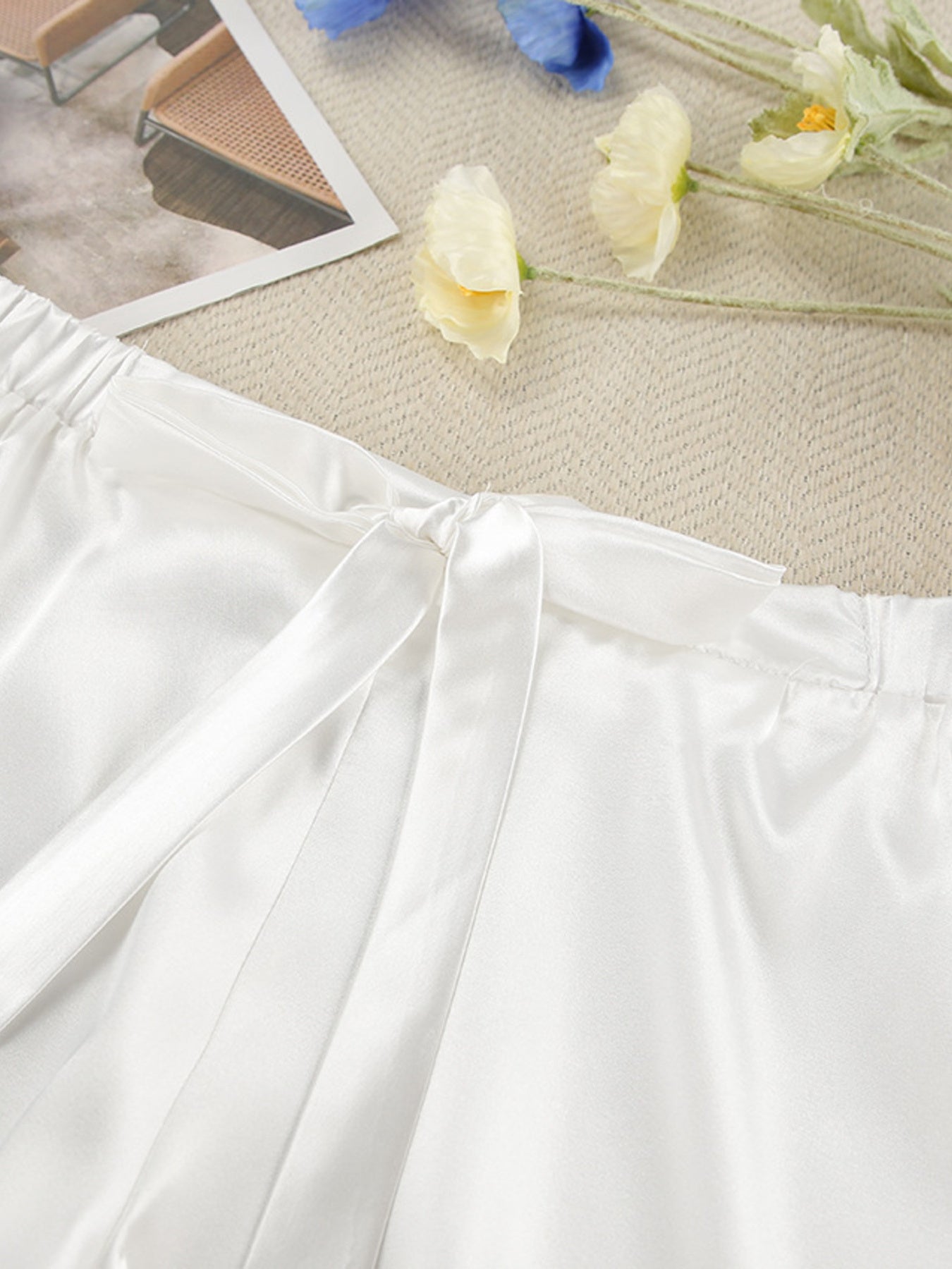 White Lace Trim 3-Piece Cami Cardigan and Shorts Lounge Set