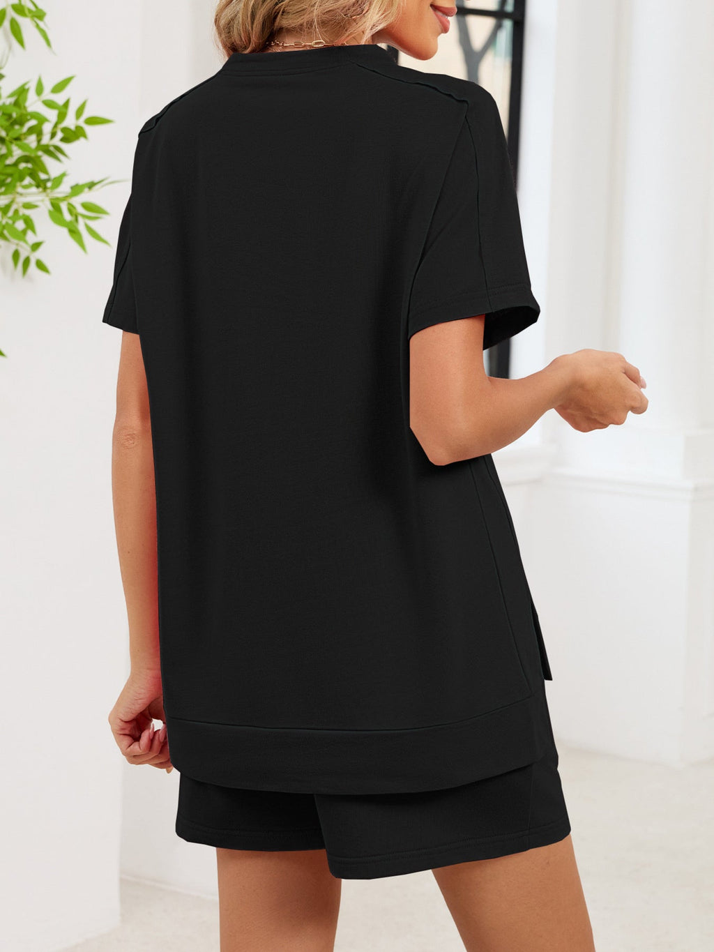 Women's Round Neck Short Sleeve T-Shirt and Shorts Lounge Set