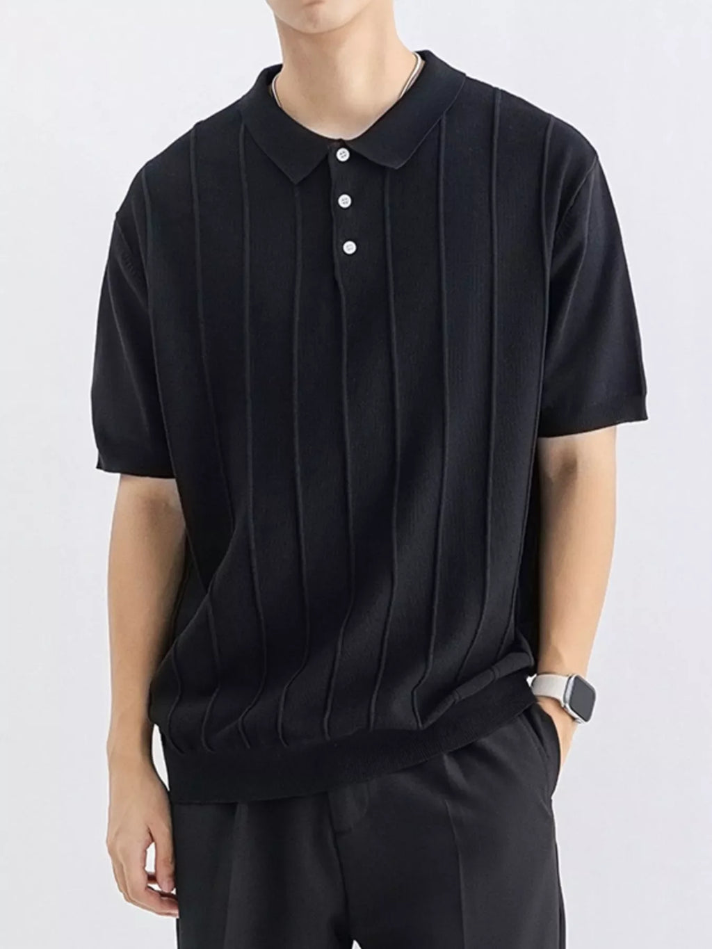 Men's Plus Size Textured Knit Short Sleeve Polo