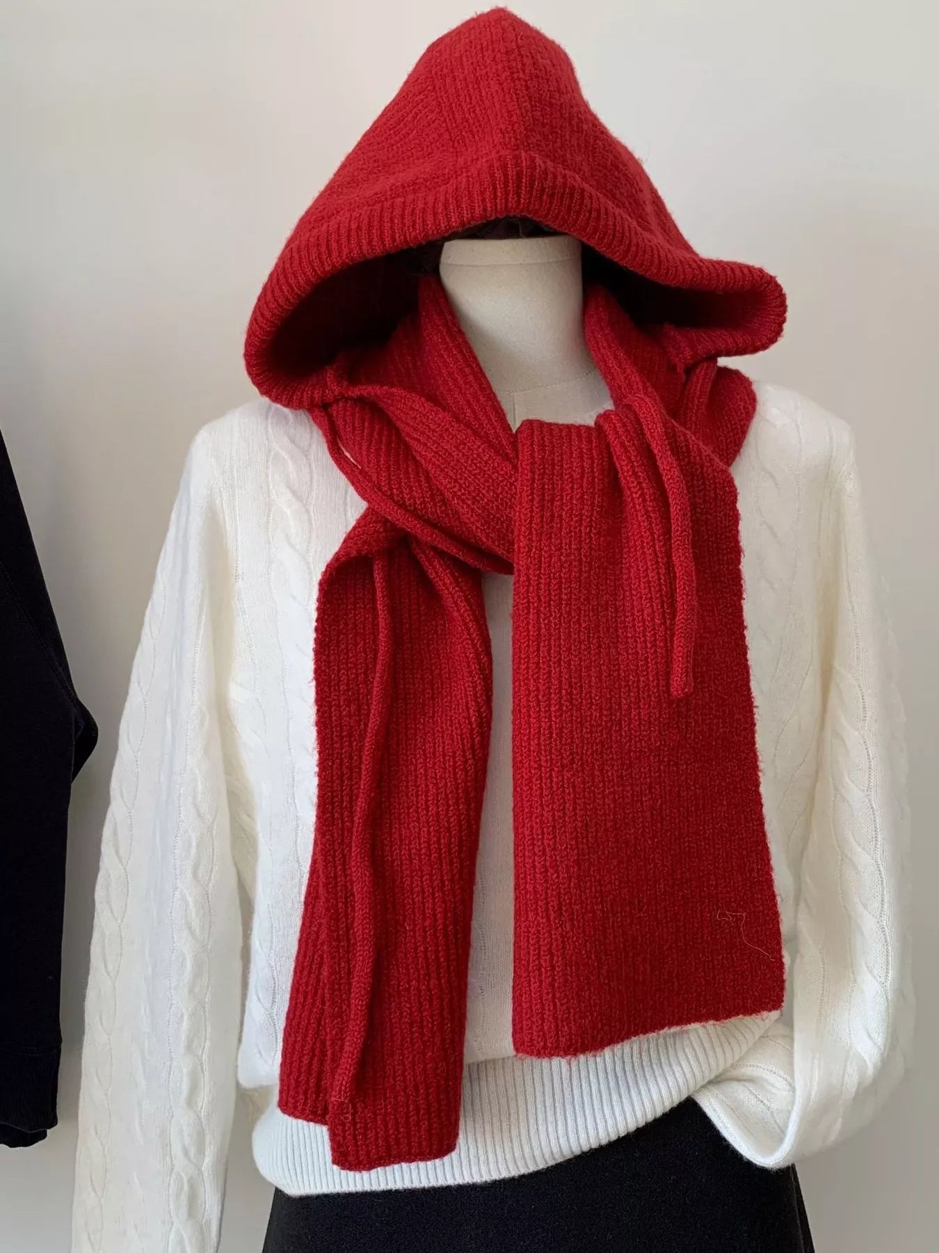 Wool Knit Scarf Hat - Solid Color Unisex