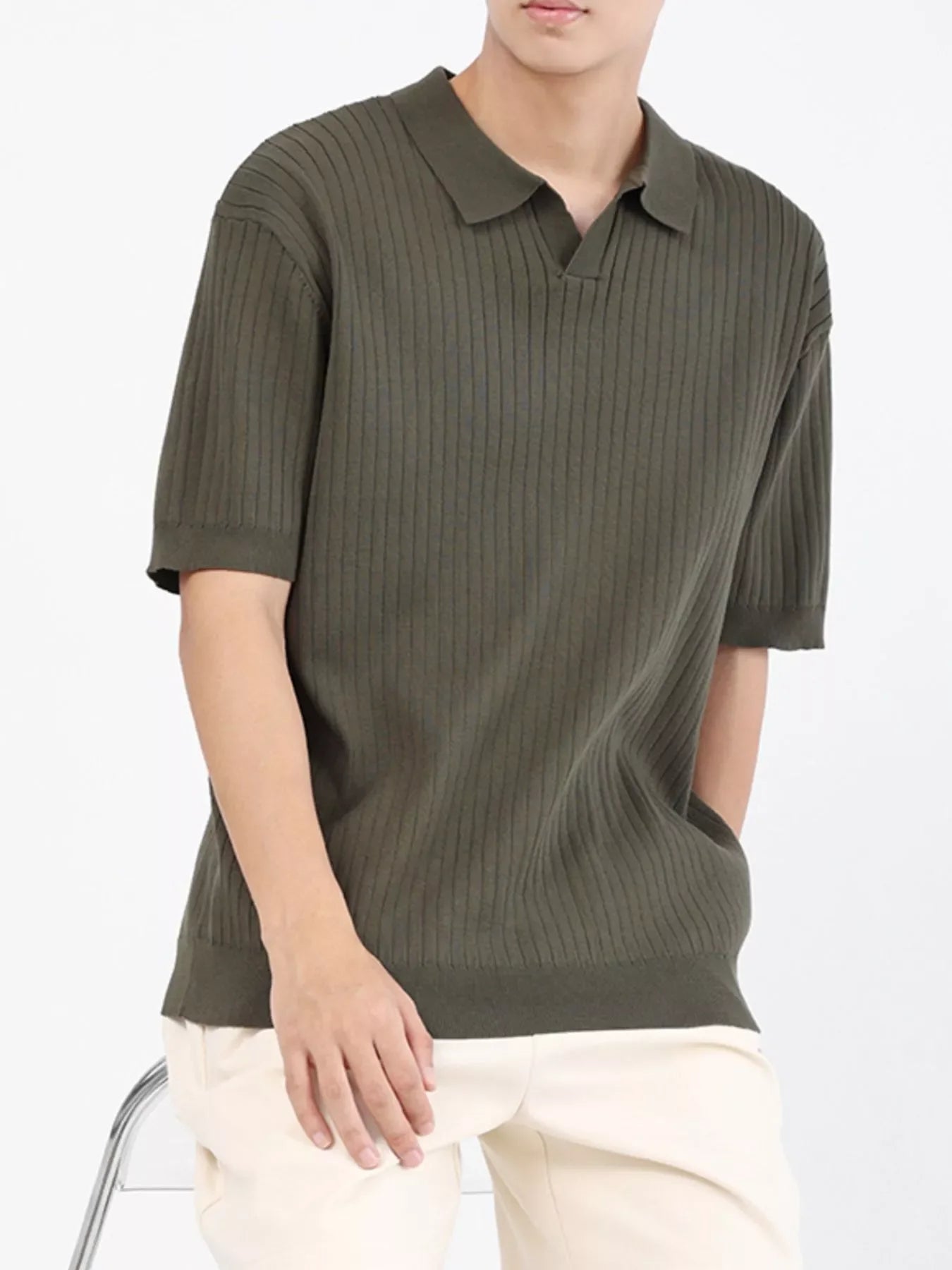 Men's Plus Size Ribbed Knit Short Sleeve Polo