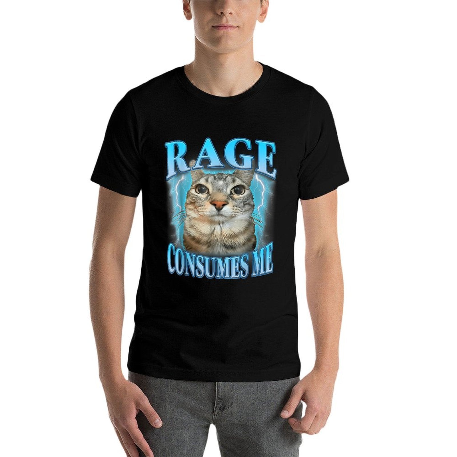 Rage Consumes Me Funny Silly Staring Cat Meme Women Men  Moisture-wicking T-Shirt