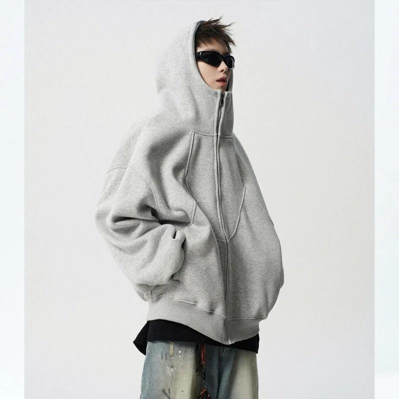 Men's Loose Design Stitching Zip-up Hooded Sweater