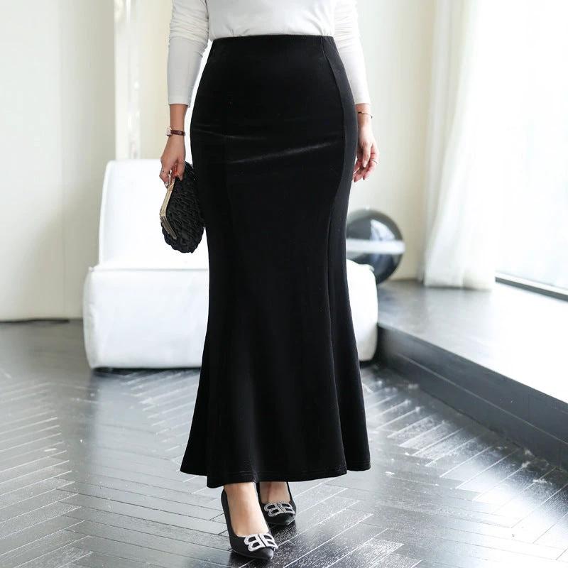 Hip Fishtail Elastic Waist Autumn And Winter Midi Dress