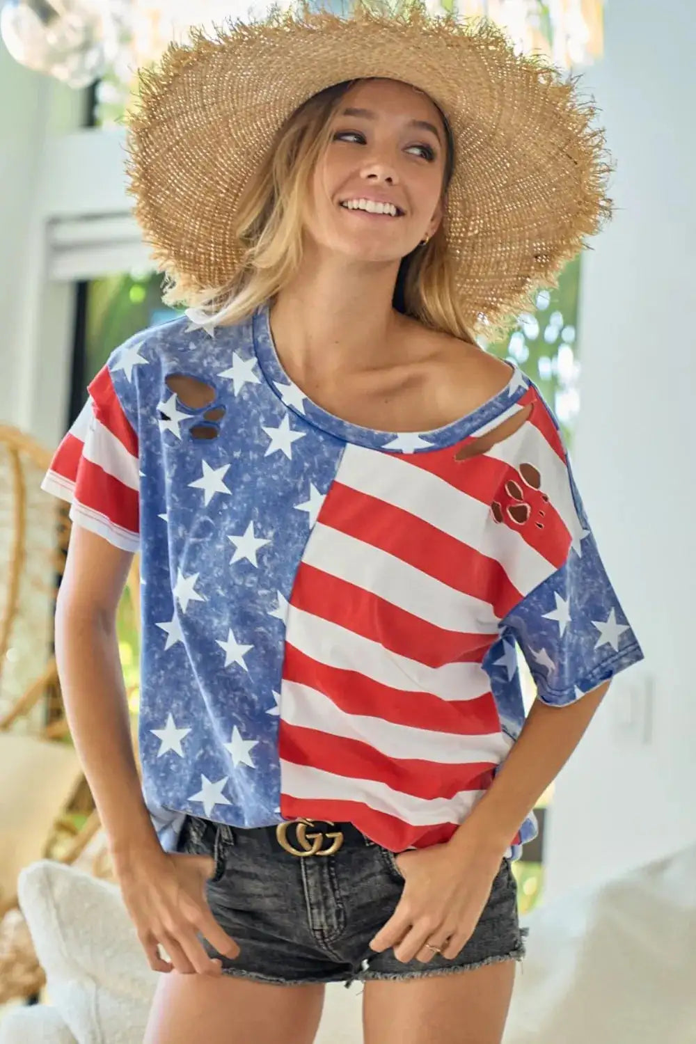 BiBi American Flag Short Sleeve T-Shirt – Stars & Stripes Patriotic T-Shirt