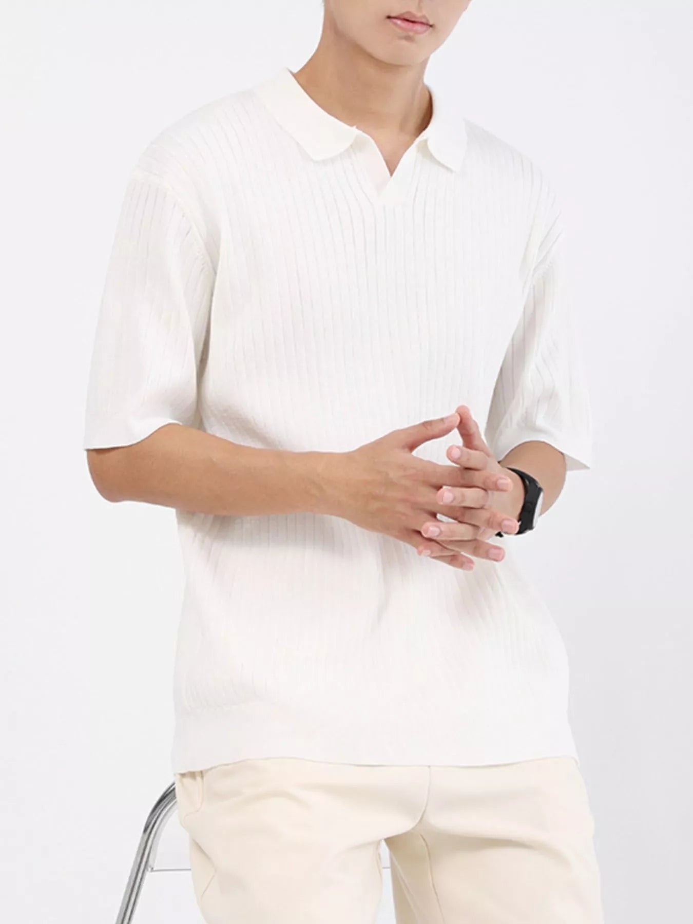 Men's Plus Size Ribbed Knit Short Sleeve Polo
