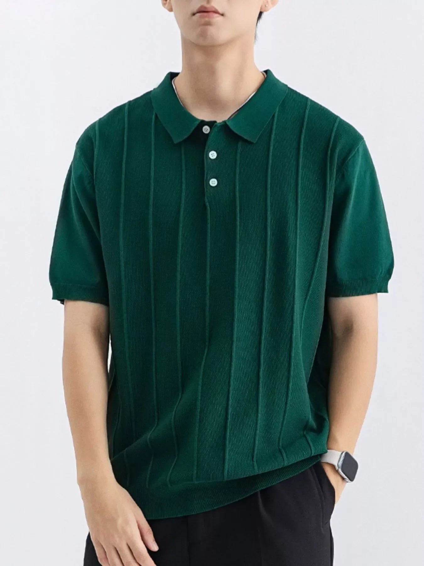 Men's Plus Size Textured Knit Short Sleeve Polo