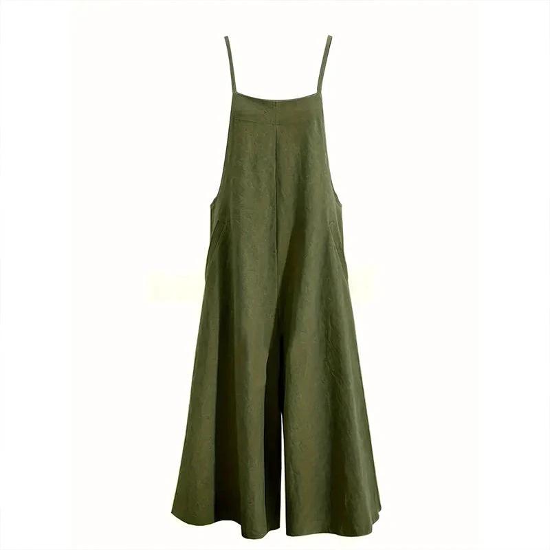 Plus Size Women's Solid Color Casual Jumpsuit - Sleeveless Romper With Pockets For Spring&Summer