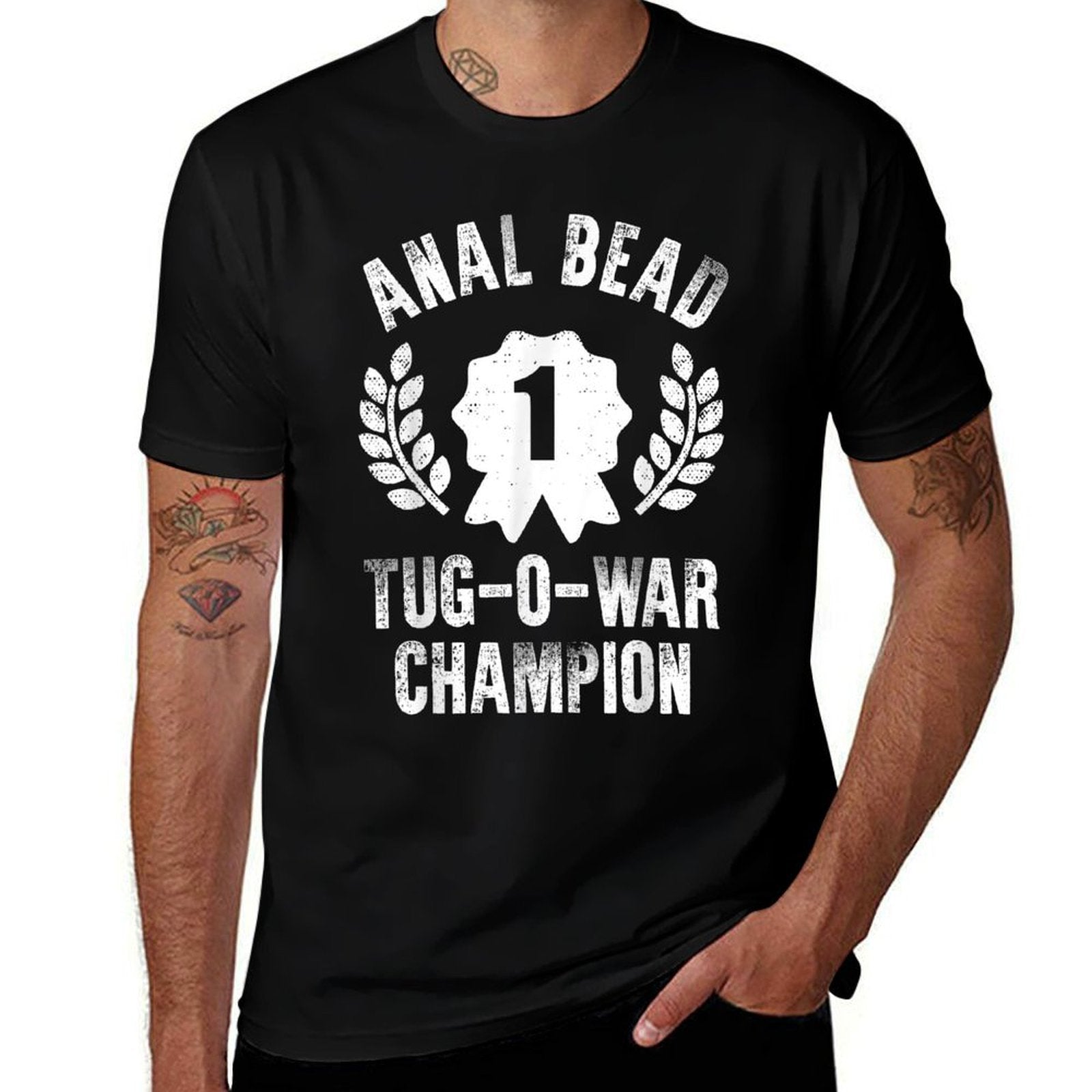 Bead Tug O War Champion Funny Saying Adult  Humor  Ribbed Collar T-Shirt