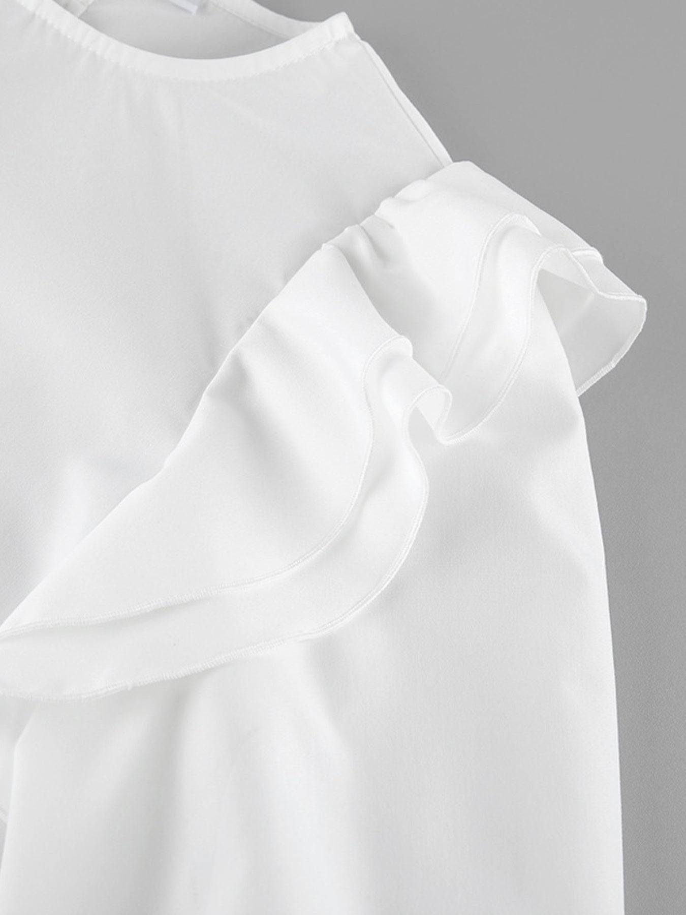 Women's White Ruffle Trim Long Sleeve Blouse with Tied Back
