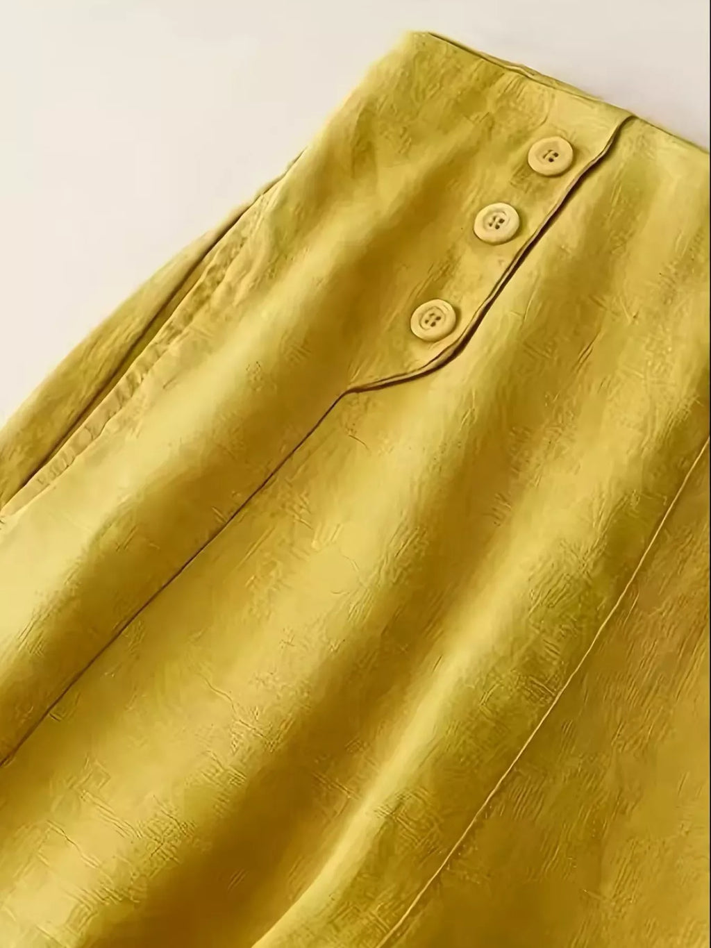 Wide-Leg Button-Decorated Pants in Mustard Yellow