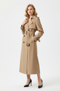Women's Classic Trench Coat, Solid Color Long Sleeve Belted Mid-Length
