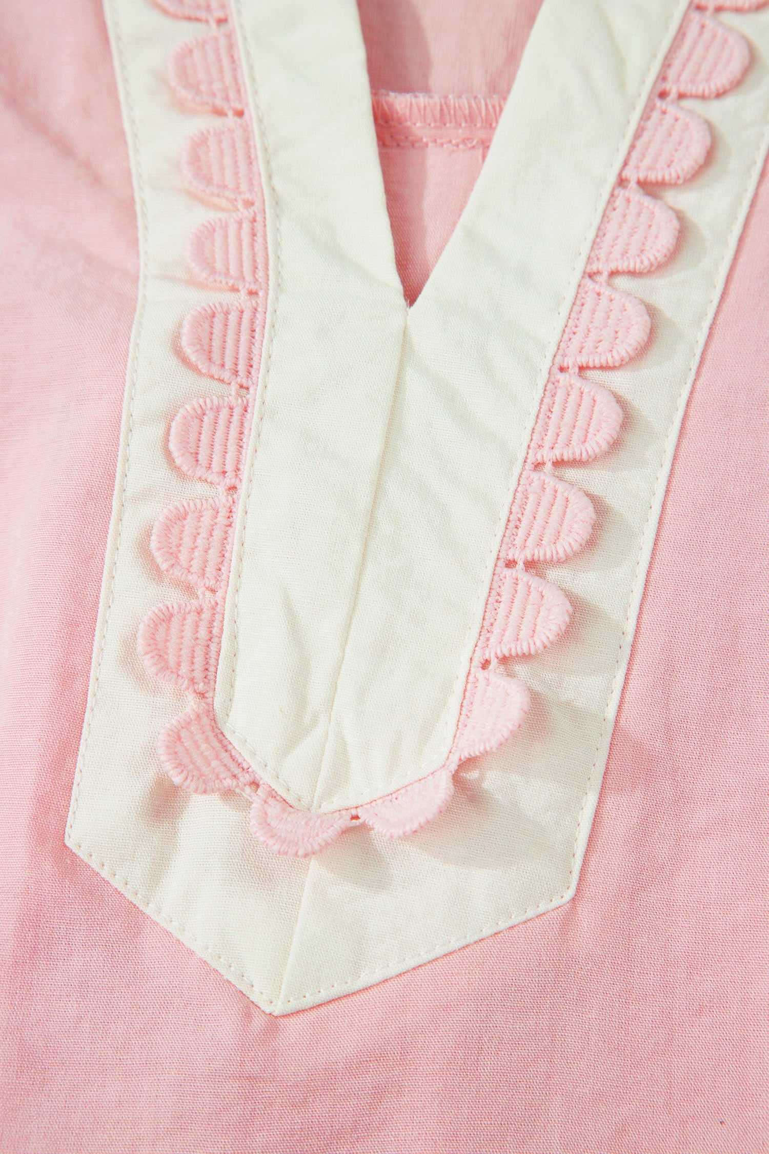 Light Pink Scallop Color Block Trim Puff Sleeve Mini Dress