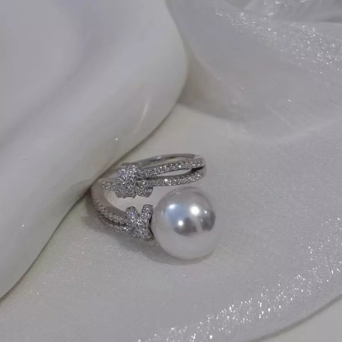 Pearl Zircon Bypass Ring