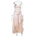 V-neck Asymmetric Ruffled Side Slit Sling Dress