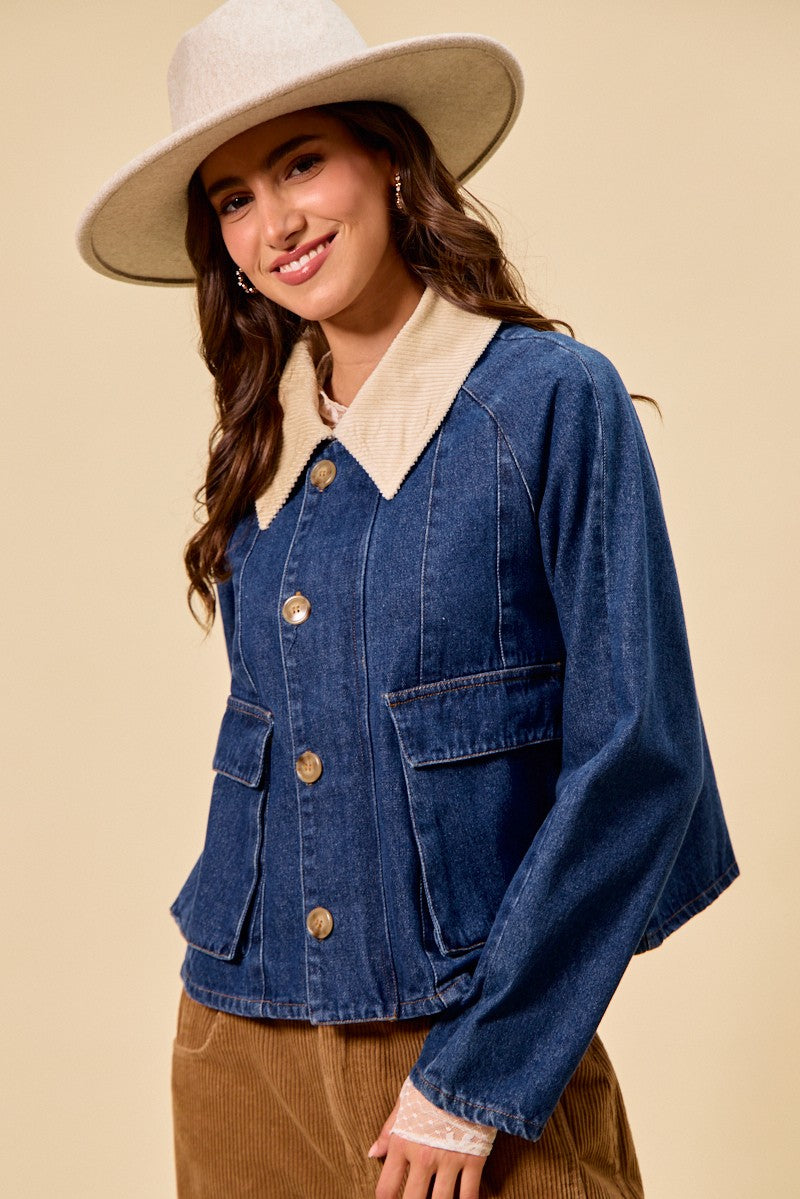 Zip Up and Buttoned Denim Jacket - Stylish Casual Outerwear