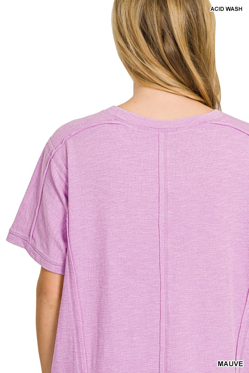 Zenana Washed Slub Mini Dress with Pockets - Mauve