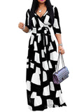 Yajedo Womens Casual Summer Maxi Dress Plus Size Sexy Wrap V Neck 3/4 Sleeve Sundress with Pockets