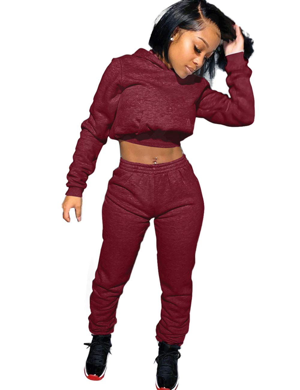 Women's 2 Piece Sweatsuit Set Long Sleeve Jogger Tracksuit Outfits 2025 Casual Crop Hoodie and Pants Matching Sets