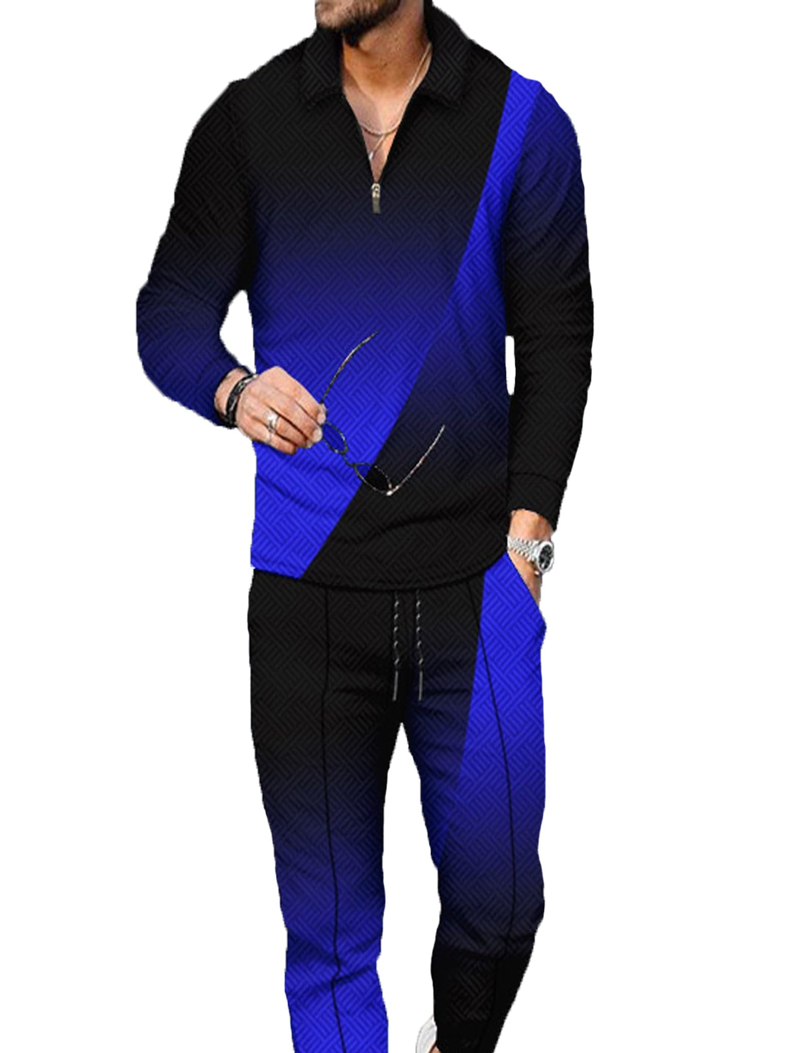 Kubsid Mens Tracksuit Set 2 Piece Long Sleeve Polo Shirt and Pants Jogging Sweatsuits Sets Casual Fashion Vacation Outfits