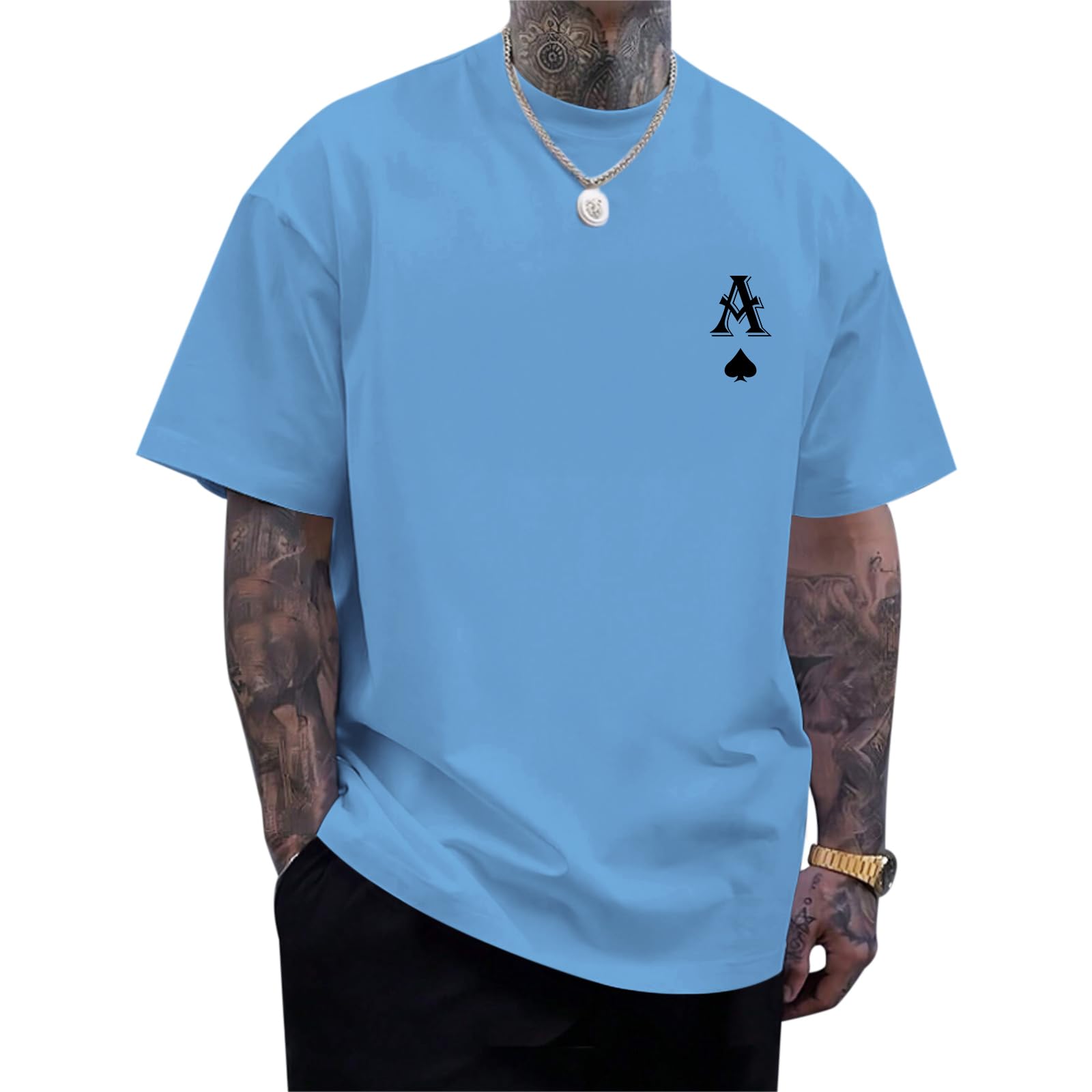 Zoemghc Men's Graphic Tees Vintage Oversize T Shirts Poker Ace of Spades Shirt Streetwear Rapper Casual Tee Top