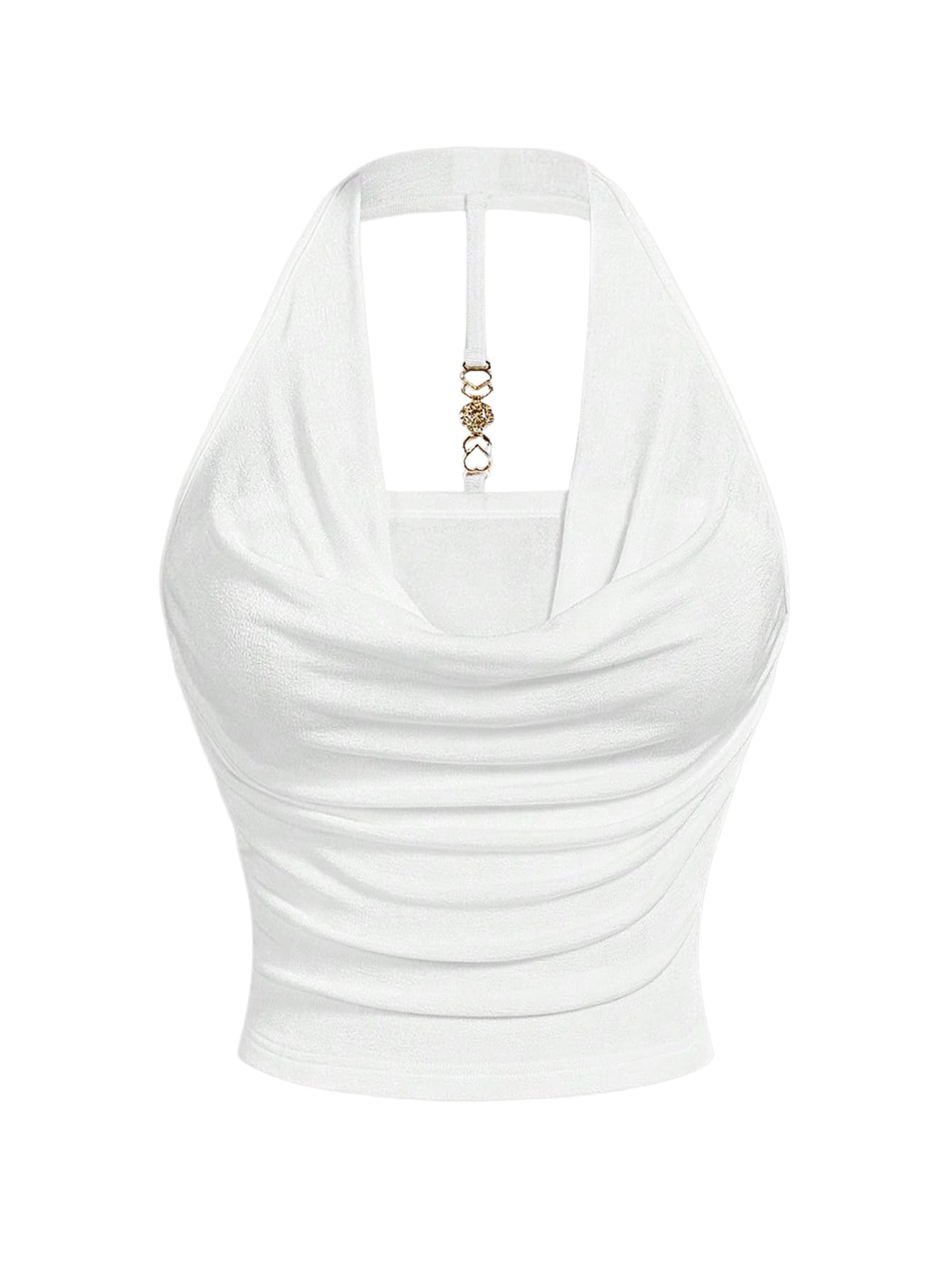 SOLY HUX Women's Plus Size Halter Draped Front Backless Tank Top Sleeveless Y2k Crop Tops