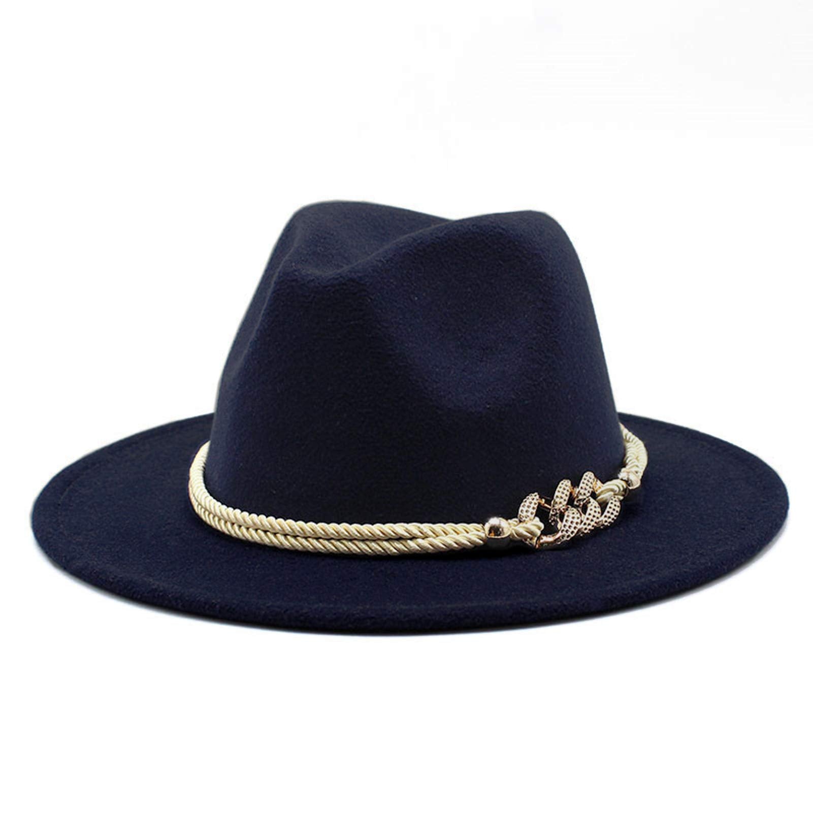Gossifan Lady Fashion Wide Brim Felt Fedora Panama Hat with Ring Belt