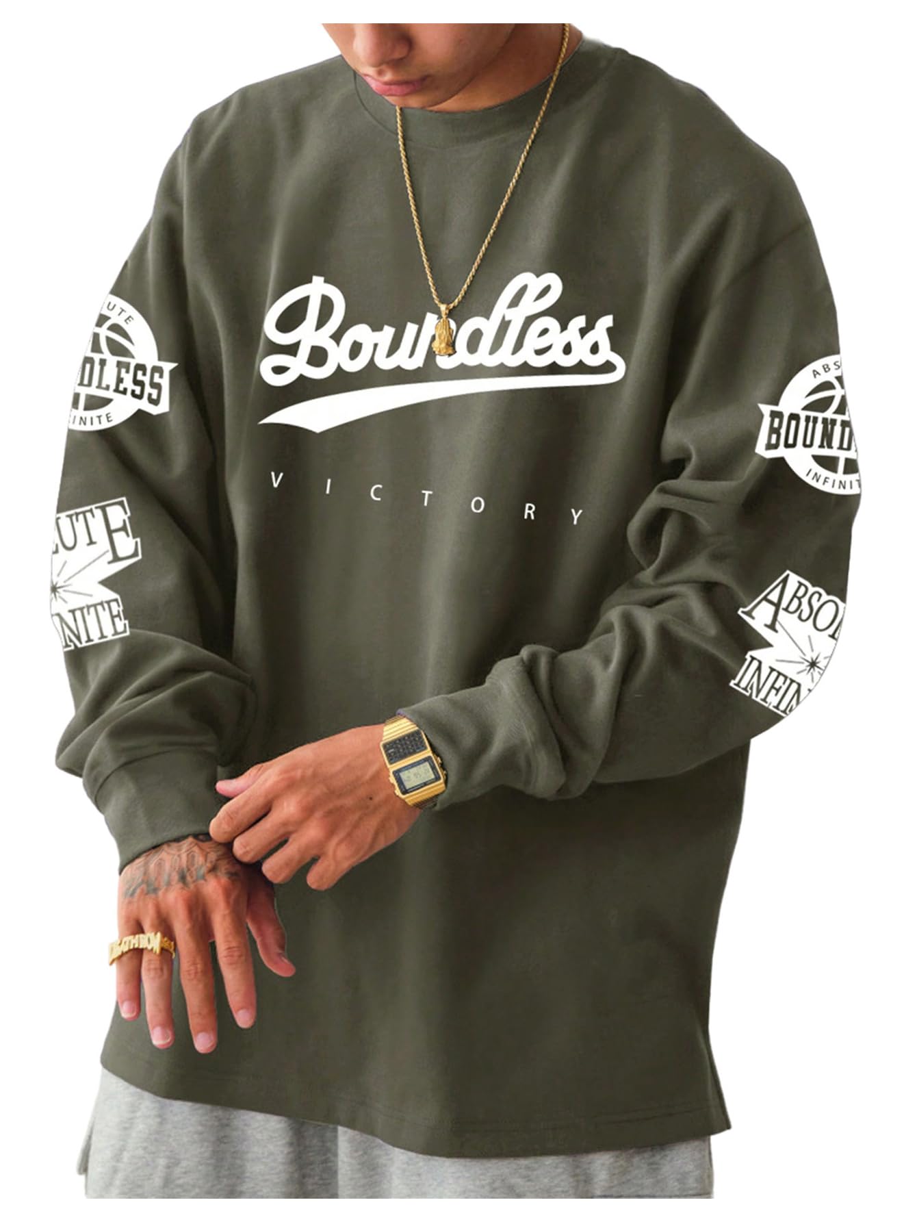 MakeMeChic Men's Graphic Oversized Sweatshirt Long Sleeve Crew Neck 90s Vintage Tee Shirts Streetwear