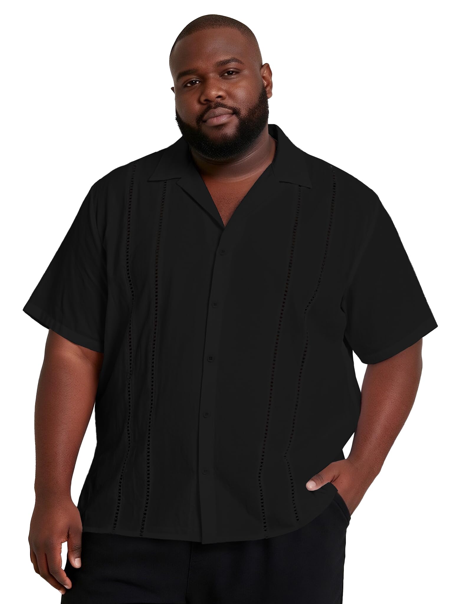 Yuyapu Big and Tall Guayabera Shirt for Men – Cuban Short Sleeve Button Up Summer Office & Beach Dress Shirt