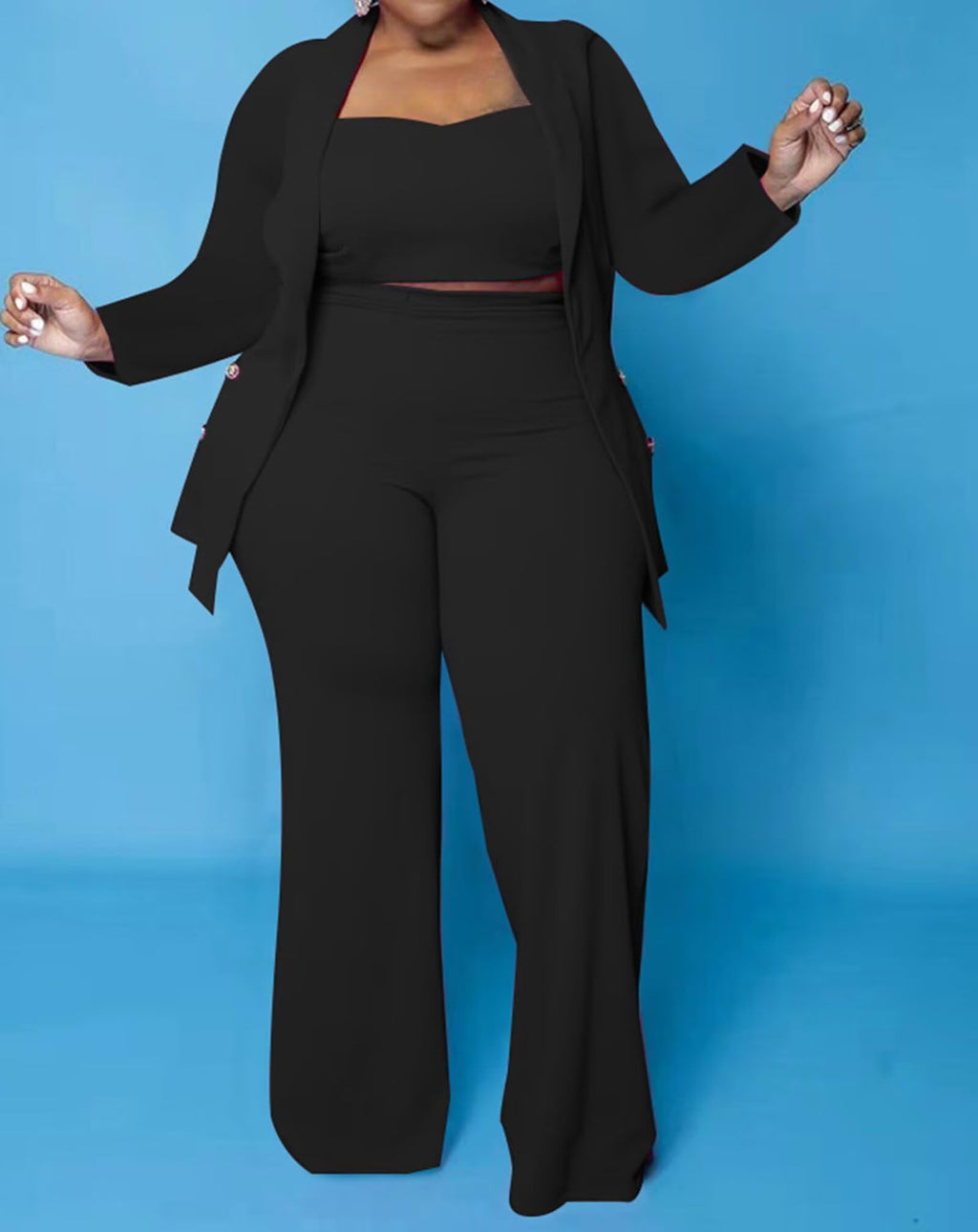 Women Plus Size Pants Suits 3 Piece Set Long Sleeve Blazer Pants Suit Sets Dressy Business Casual Office Work Outfits