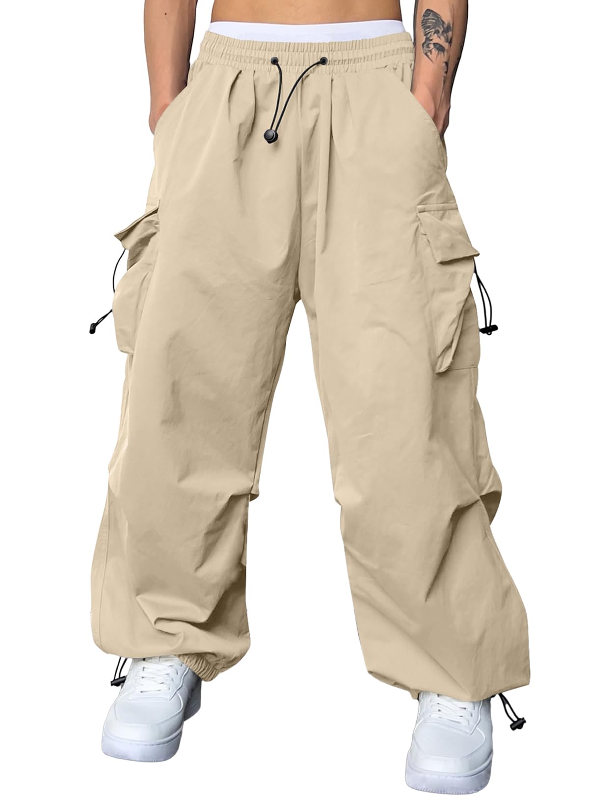 JMIERR Men's Baggy Cargo Pants Trendy Casual Parachute Pant Loose Fit Harem Joggers with Pockets for Streetwear