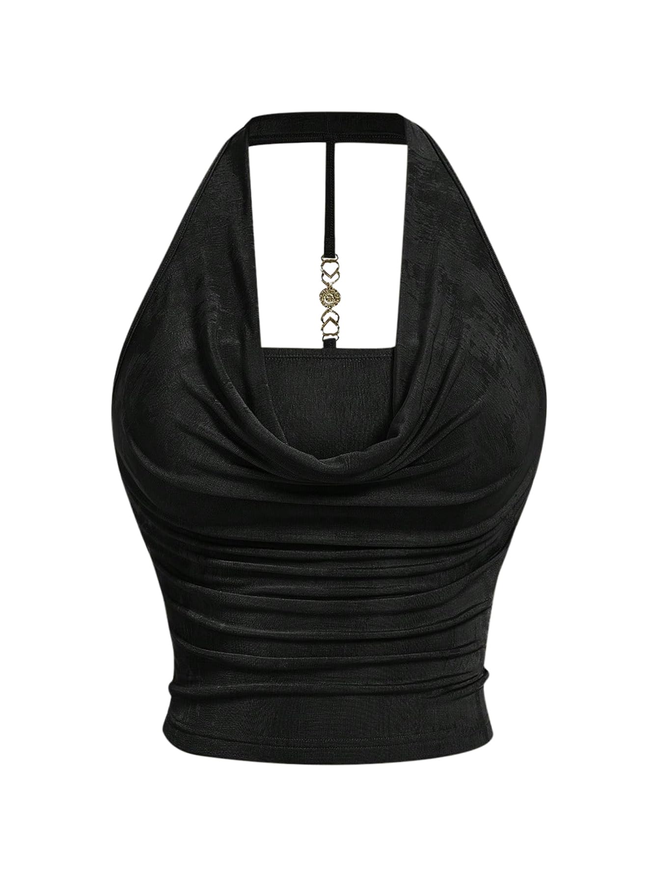 SOLY HUX Women's Plus Size Halter Draped Front Backless Tank Top Sleeveless Y2k Crop Tops