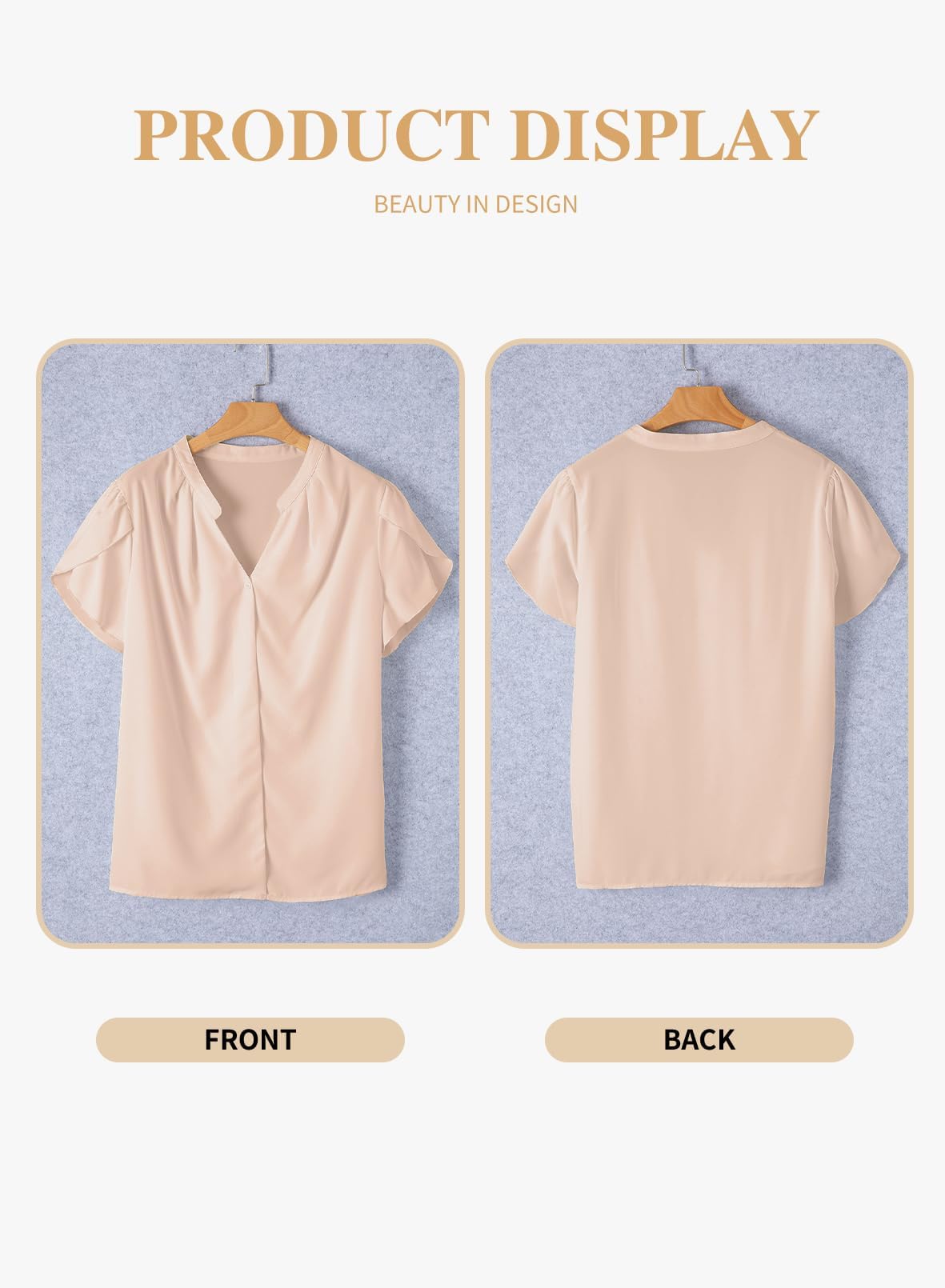 Eytino Women Plus Size Shirts Summer V Neck Petal Sleeve Business Work Dressy Blouse Tops(1X-5X)