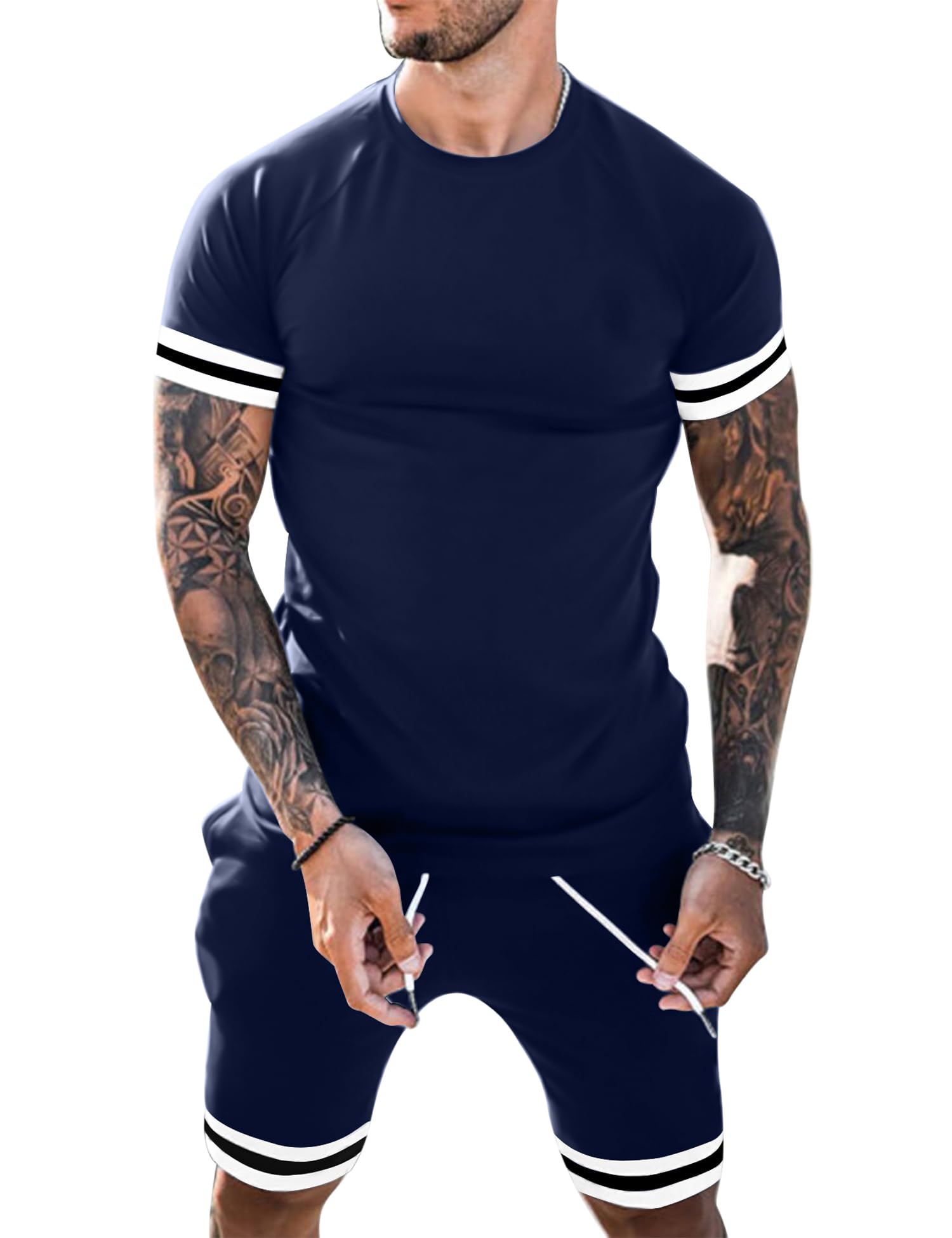 Babioboa Mens Short Sets 2 Piece Outfits Fashion Summer Tracksuit Casual Shirt Shorts Slim Fit Athletic Sports Sweatsuit