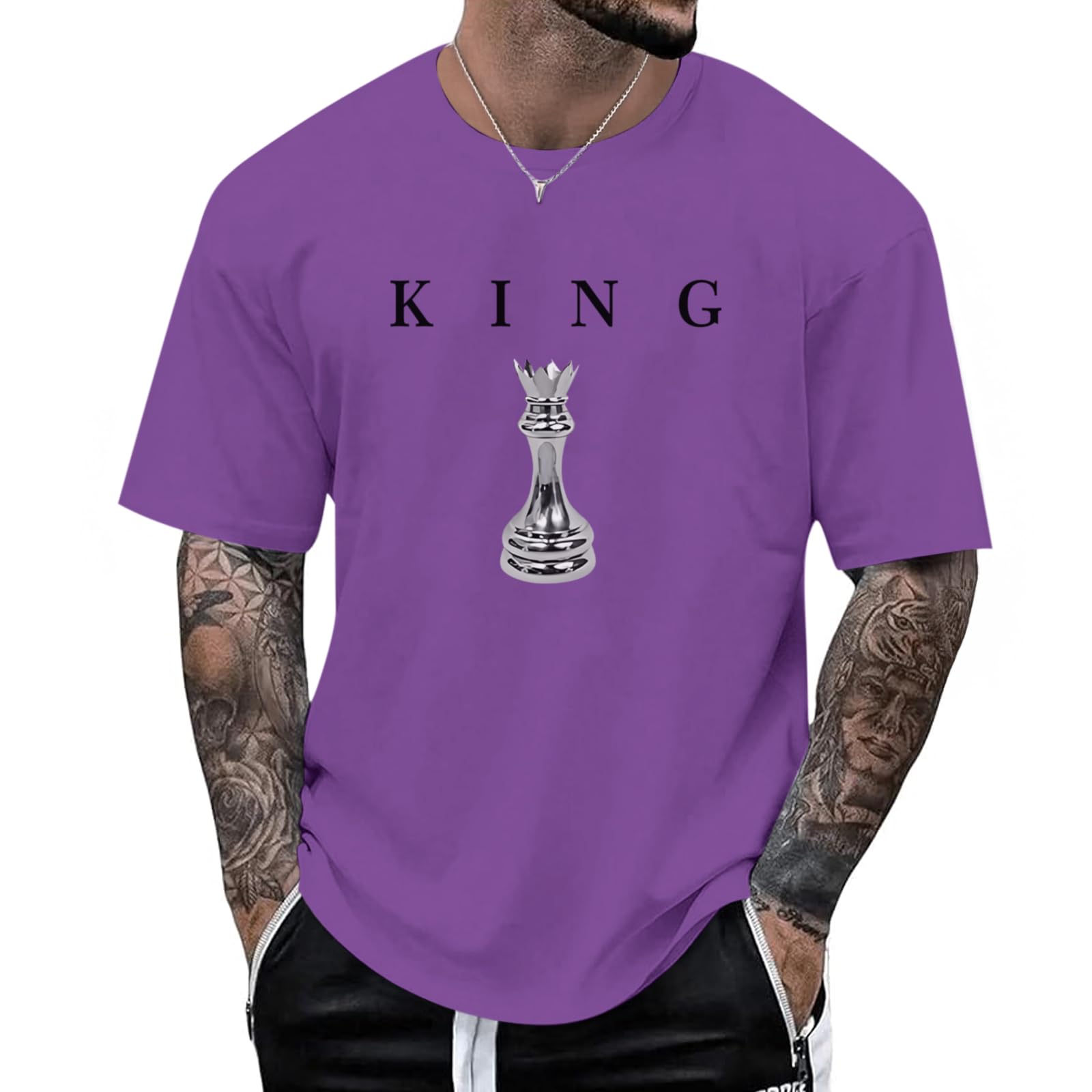 Kelxjia Men's King Chess Shirt Graphic Tees Designer Printed T Shirts for Men Urban Letter T-Shirt Streetwear