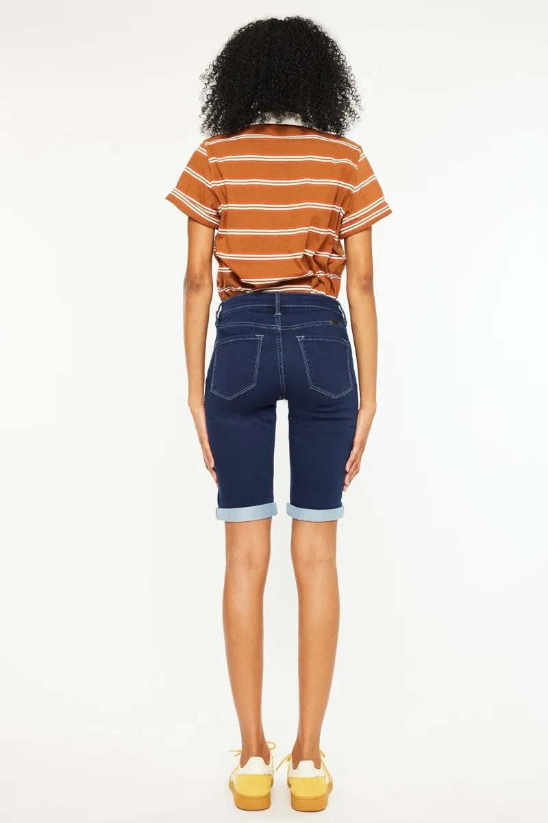 Kancan Mid Rise Bermuda Denim Shorts – Pocketed Slightly Stretchy