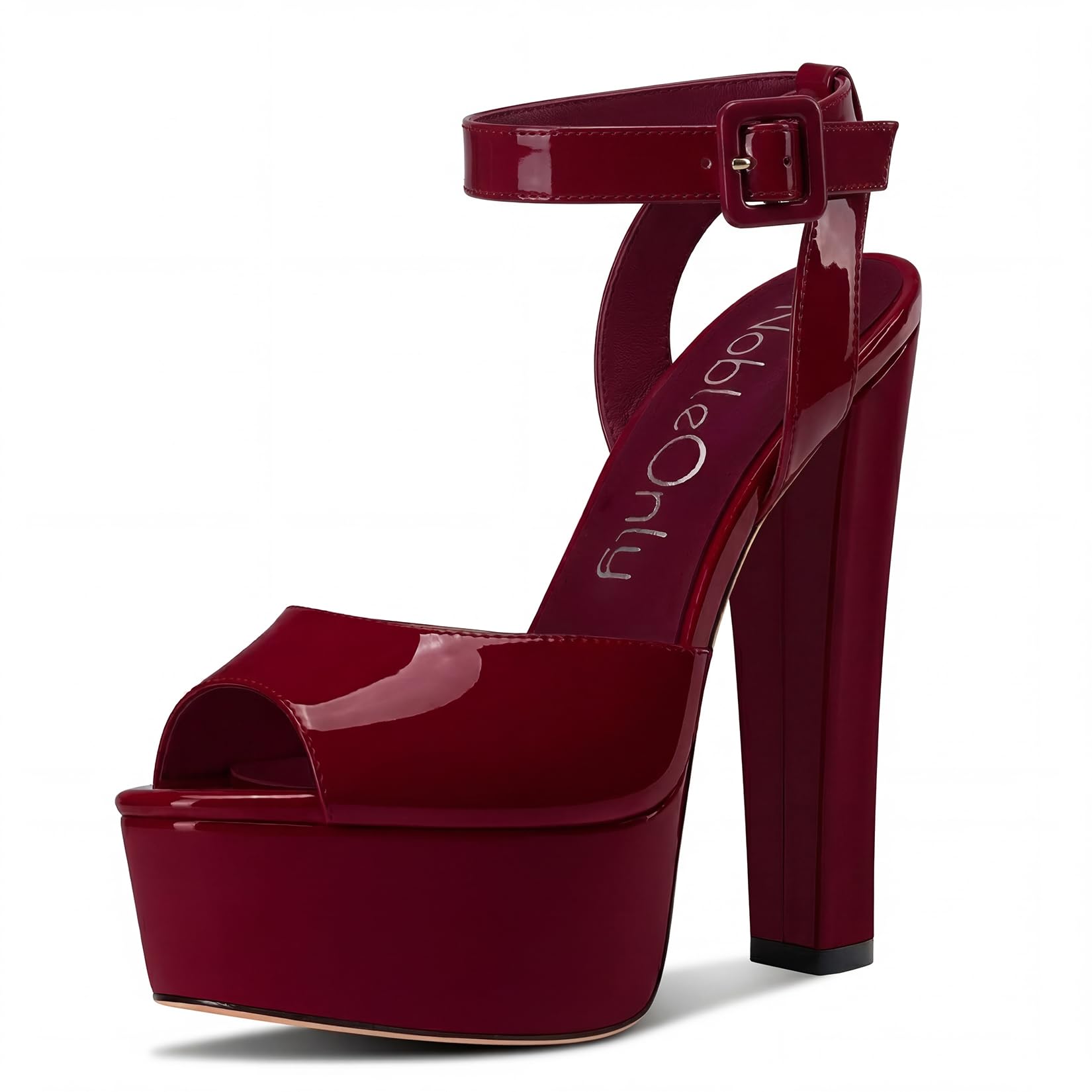 NobleOnly Womens High Block Platform Heel Peep Toe Ankle Strap Sandals Buckle Prom Dress Shoes 5.9 Inches Heels