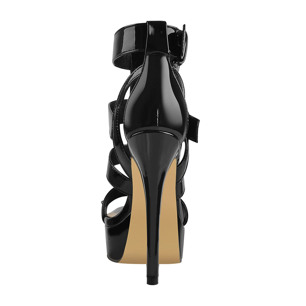richealnini Women's Low Heel Platform Sandals Buckle Up Gladiator Crisscross T-Strap Stiletto Heel Party Dress