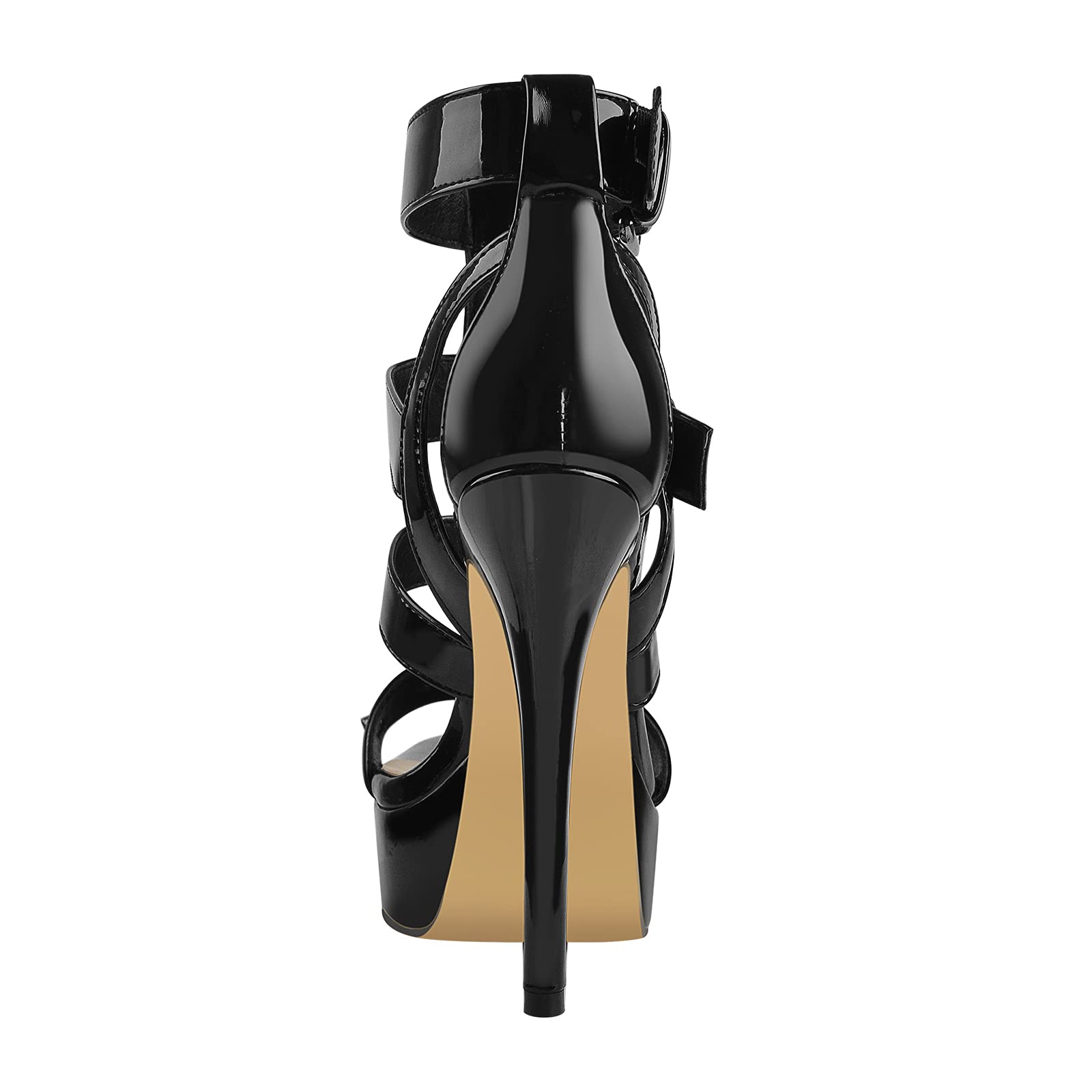 richealnini Women's Low Heel Platform Sandals Buckle Up Gladiator Crisscross T-Strap Stiletto Heel Party Dress