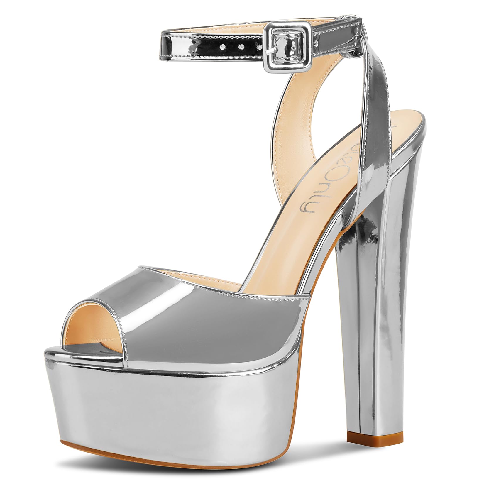 NobleOnly Womens High Block Platform Heel Peep Toe Ankle Strap Sandals Buckle Prom Dress Shoes 5.9 Inches Heels