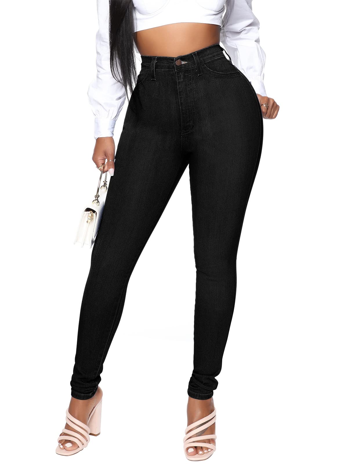 KUNMI Womens Classic High Waisted Skinny Stretch Butt Lifting Jeans Slim Fit Denim Pants