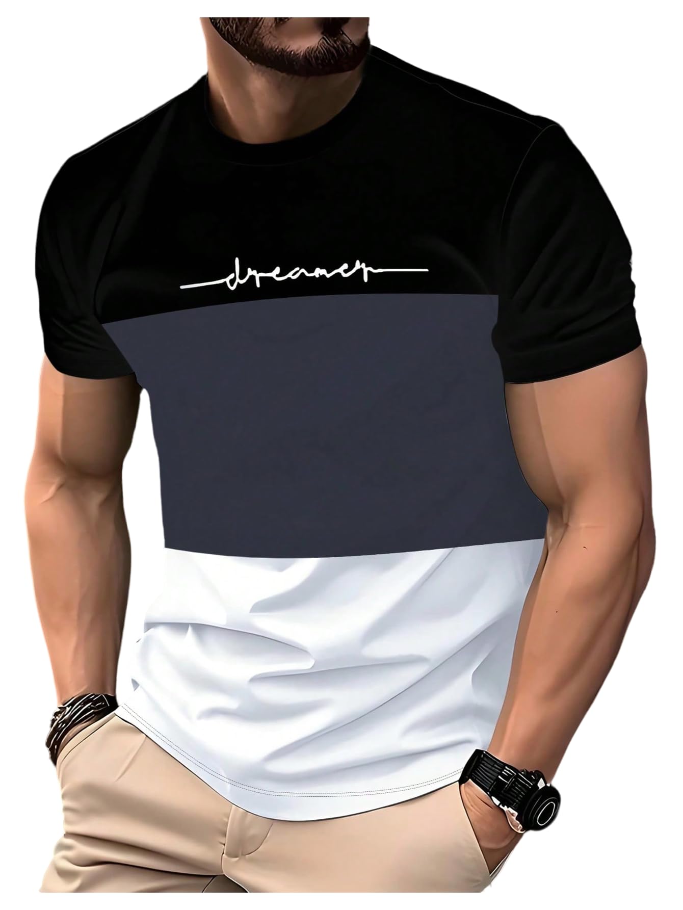 SOLY HUX Men's Casual T Shirts Short Sleeve Crew Neck Color Block Graphic Tees Shirt Summer Tops