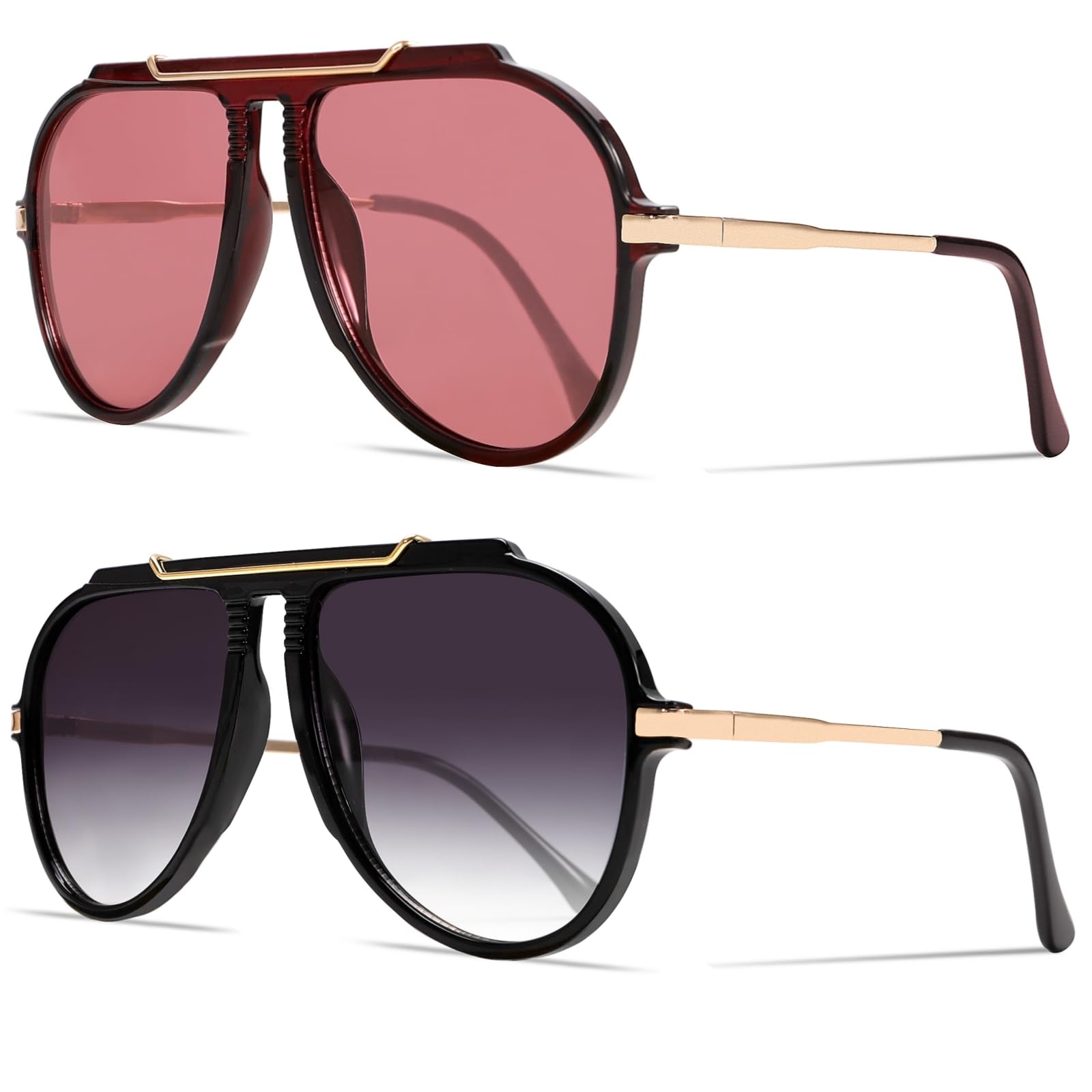 GUVIVI Oversized Aviator Sunglasses for Women Men 2026 70s Retro Gold Metal Sun Glasses Tangle Free Square Aviators