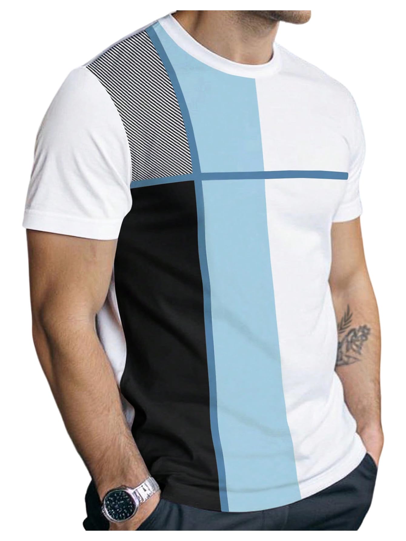 SOLY HUX Men's Casual T Shirts Short Sleeve Crew Neck Color Block Graphic Tees Shirt Summer Tops