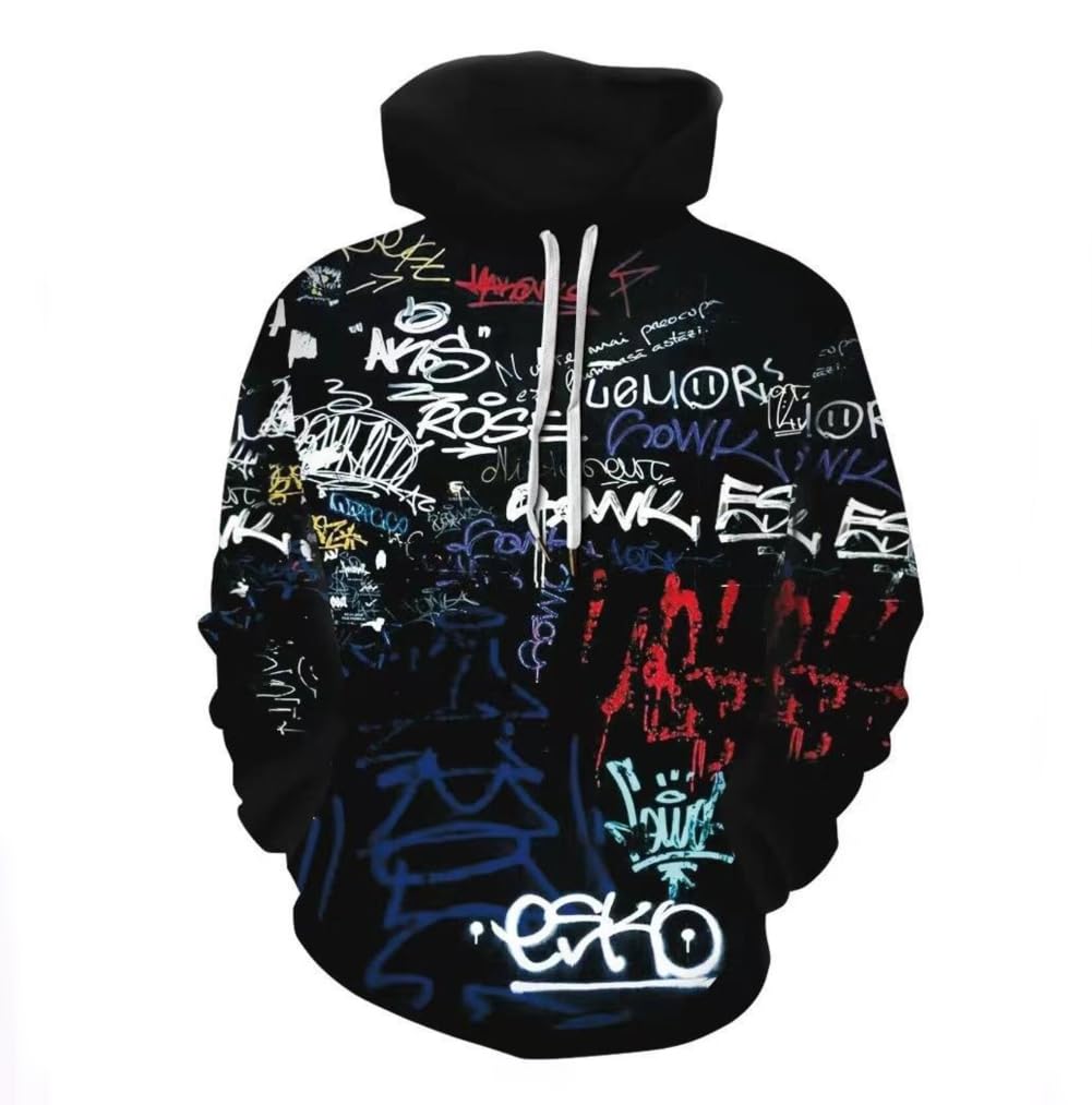 Hwycomfort Men's 3d Printed Novelty Hoodie Hip Hop Hoodies Street Graffiti Sweatshirt Casual Pockets Pullover