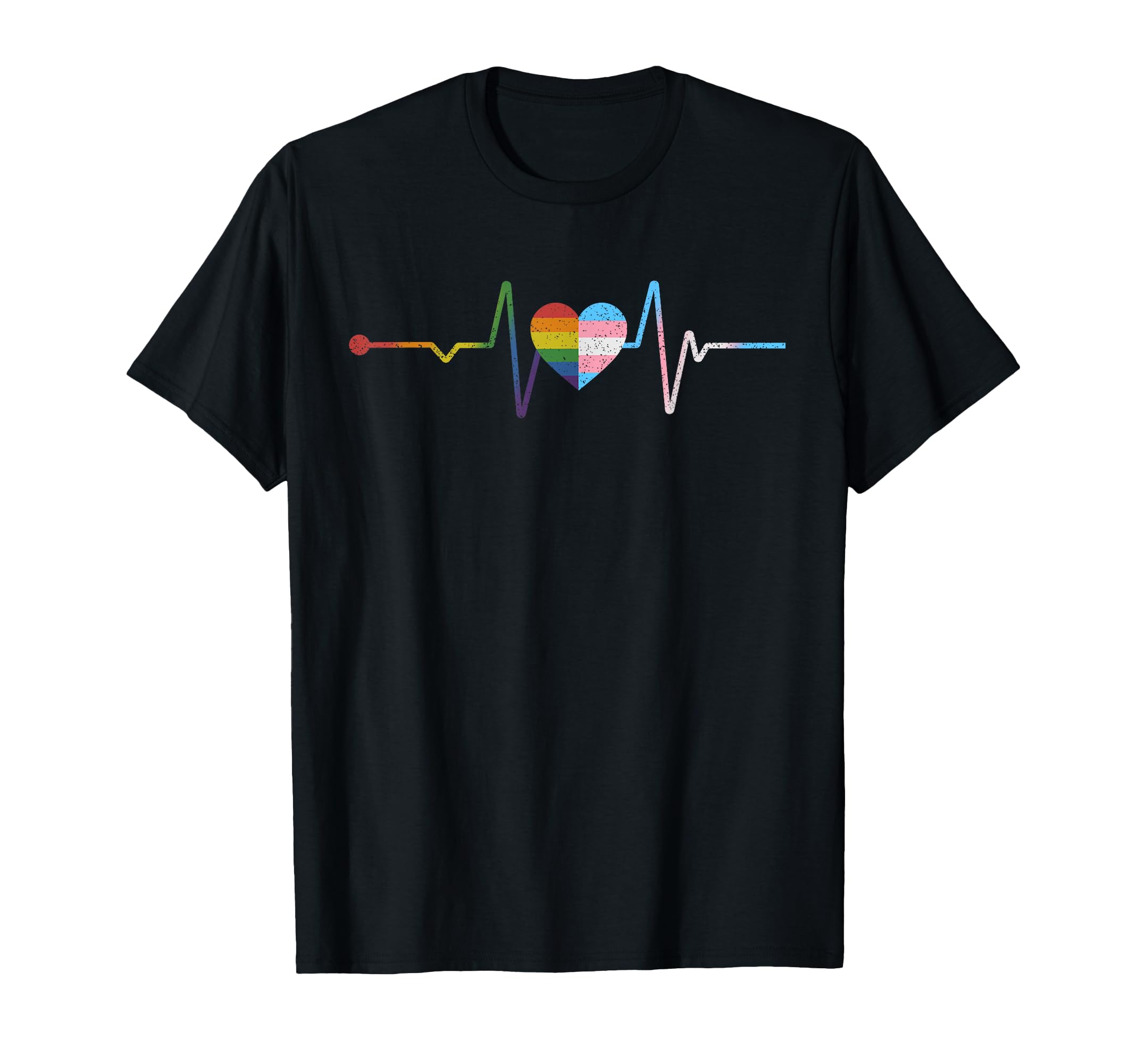 Heartbeat with Rainbow and Transgender Flag LGBT Pride Month T-Shirt