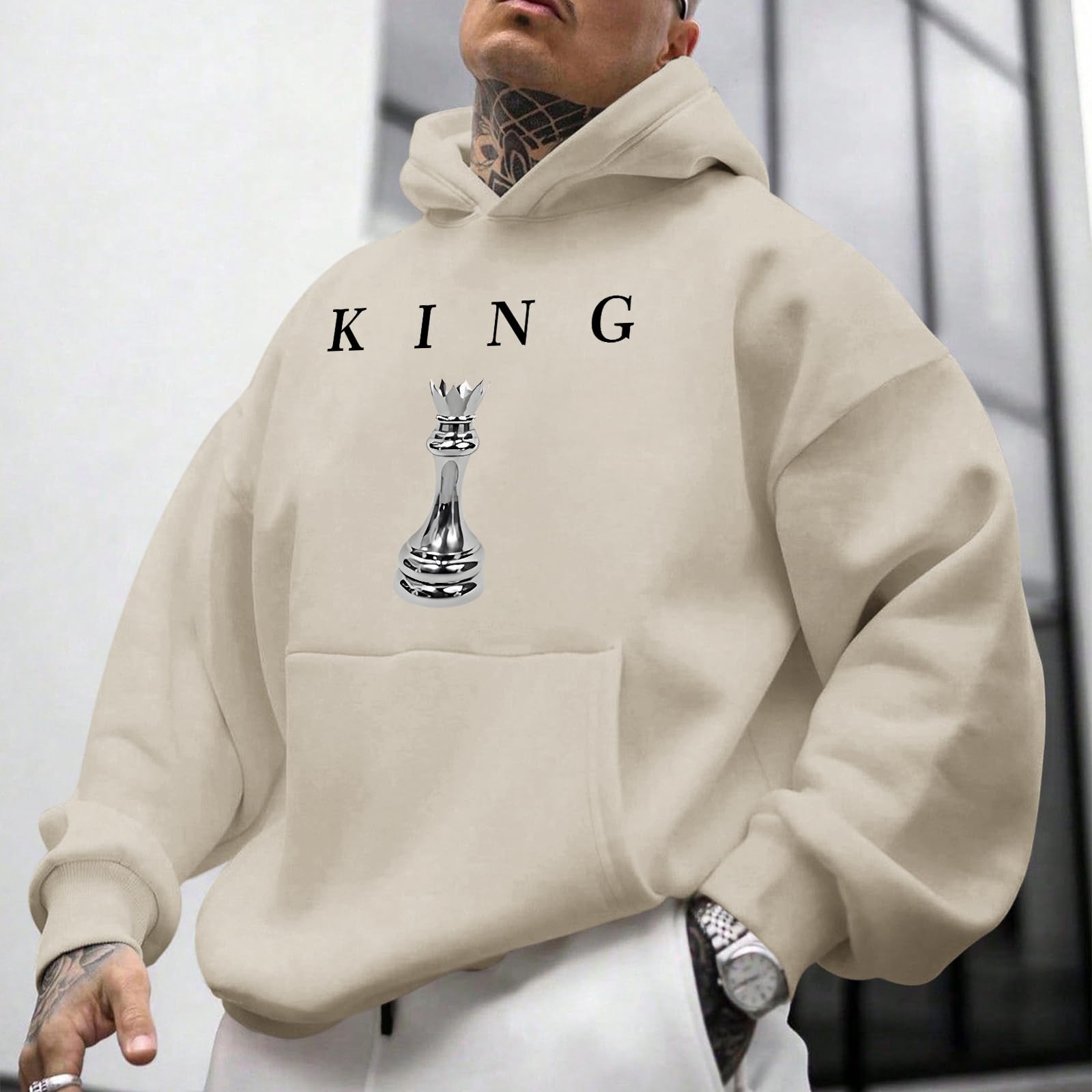 Kelxjia King Graphic Hoodies For Men Oversized Designer Hoodie Cool Chess Sweatshirts Urban Streetwear Drop Shoulder Pullover