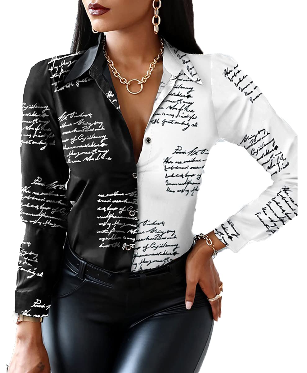Blouses for Women Dressy Casual Colorful Long Sleeve Shirt Floral Print Tops Loose Collar Sexy T-Shirts Fashion 2023